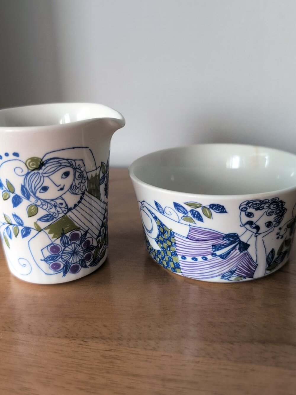 Vintage Figgjo Flint Lotte Turi Norway Ceramic Hand Painted Creamer & Sugar Bowl
